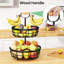 Rangement de légumes à 2 niveaux avec panier à fruits et 2 poignées de bananier et poignée relevable en bois, panier de cuisine en métal pour les pommes de terre (noir, 2 étages)
