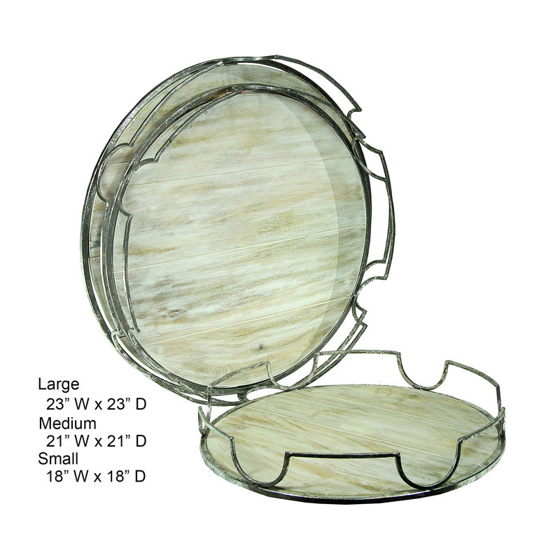 Hispaniola Tray - Set of 3, White Washed/Silver