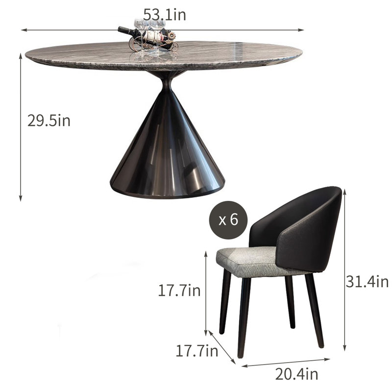 Modern Simple Round Marble Dining Table Sets, 29.5"H x 53.1"L x 53.1"W