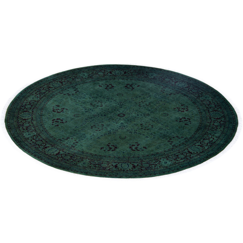 Overdyed Hand-Knotted Wool Modern-Contemporary Green Area Rug 6' 1" x 6' 1"