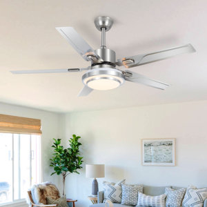 Tavin 5 - Blade LED Stainless Steel Ceiling Fan with Remote Control and Light Kit Included