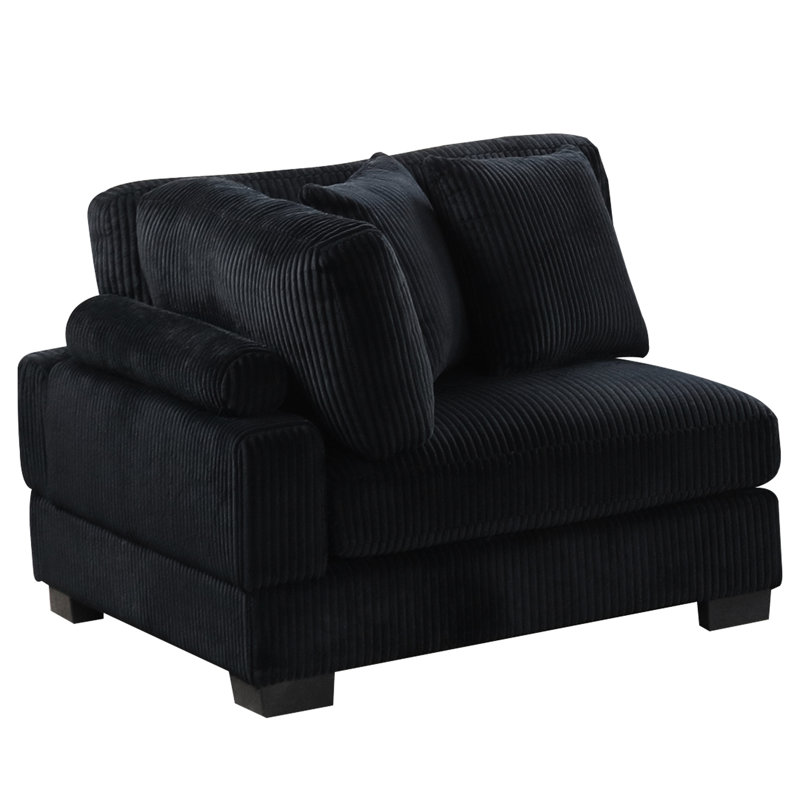 Black Corduroy Corner Wedge For Primary Living Space, Featuring Wood Legs And Comfortable Padding Stylish Seating With Frame Medium Duty Rating In Space