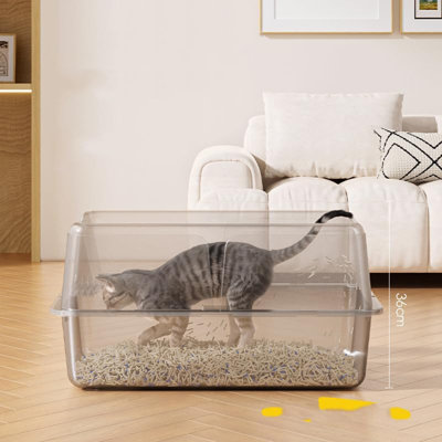 Bac à litière pour chat en acier inoxydable à haut haut, grand bac à litière en métal à ouverture latérale avec couvercle et pelle antiadhésive, résistant aux éclaboussures et aux fuites, facile à nettoyer et durable, profondeur de 8 po