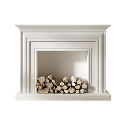 Beige Solid Wood Freestanding Fireplace