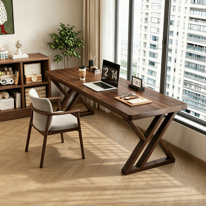 Bureau simple en bois massif noyer, H 29,5 po x l 70,87 po x P 19,7 po