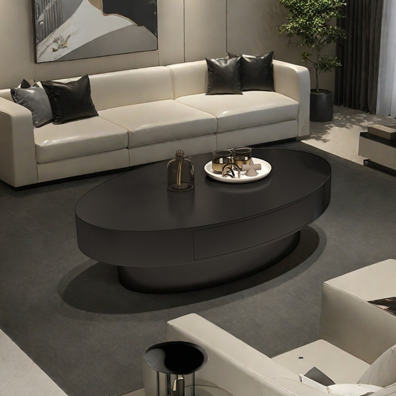 Modern and simple oval coffee table, 13" H x 51.2" L x 33.5" W, Black