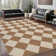 Machine Washable Easy Jute Area Rugs for Living Room Bedroom Distressed Checkered Office Carpet High Traffic Entryway Rug Non Slip Backing Trellis Farmhouse Floor Cover