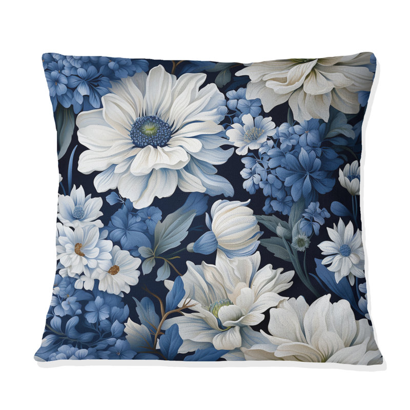 Coussin décoratif en polyester floral, H 16 po x l 16 po