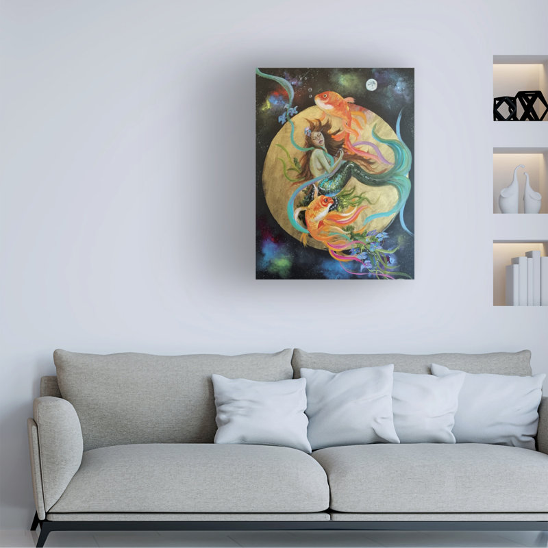 «Pisces On Canvas» par Sue Clyne, reproduction, H 19 po x l 14 po x P 2 po
