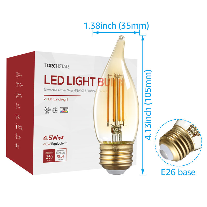 Ampoule à DEL C35 à intensité variable de 40 W Verre ambré, base E26 / moyenne (standard)