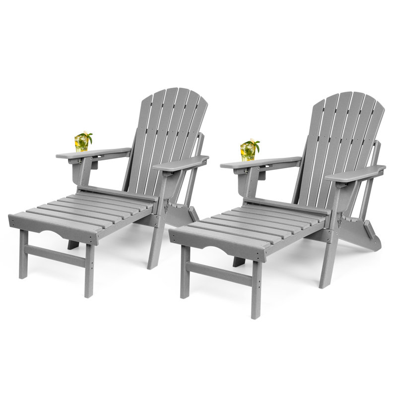 Behiye Plastic Folding and Adjustable Adirondack Chair with Ottoman, Gray