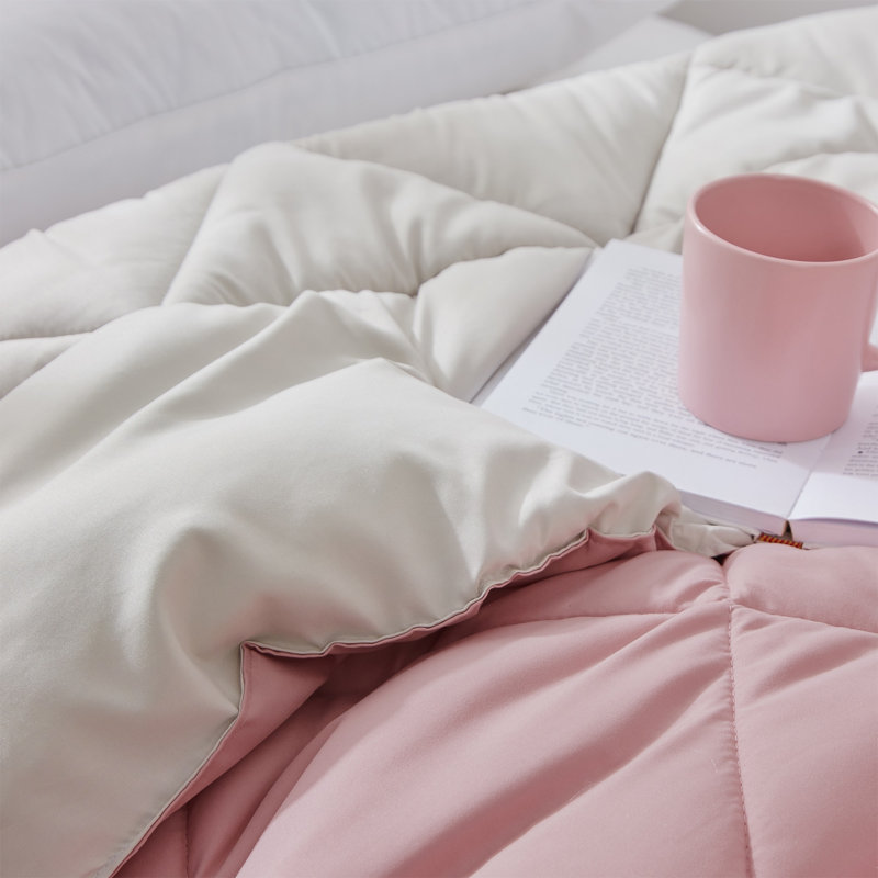 Reversible Microfiber Twin XL Dorm Comforter, Silver Pink/Birch