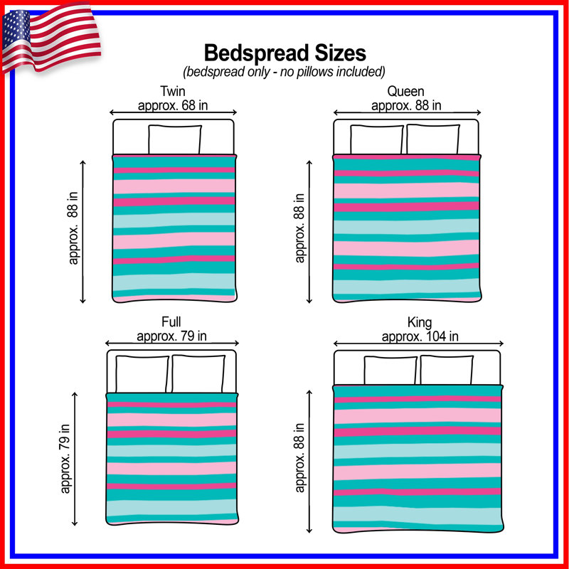 Pink Teal Stripes Quilted Bedspread All Sizes, Queen