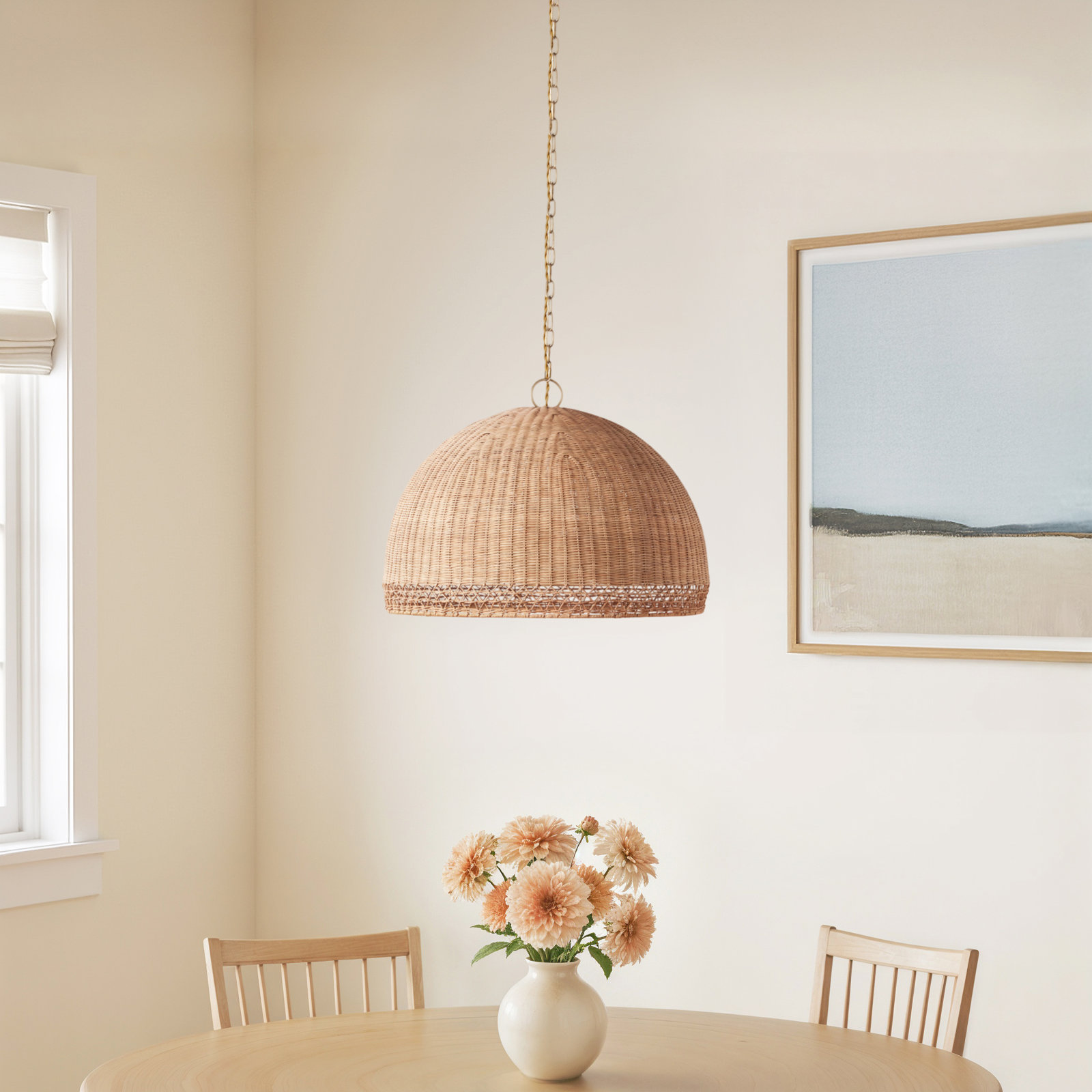 Augusta Rattan/Wicker Dimmable Pendant, 1, 14"H x 22.25"W x 22.25"D