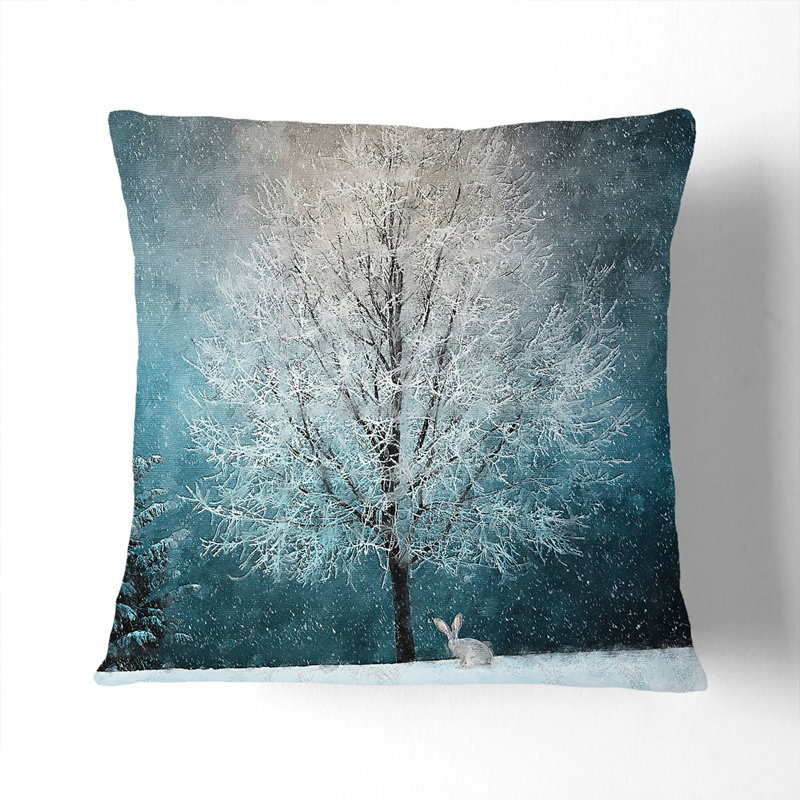 Hare in a Winter Forest Cushion with Filling, 55cm H x 55cm W x 20cm D, White