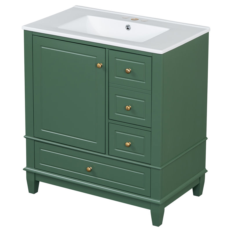 Bathroom Vanity with Sink, Two Doors with Shelf 33.7"H x 30"W x 18.3"D, Gold, Green