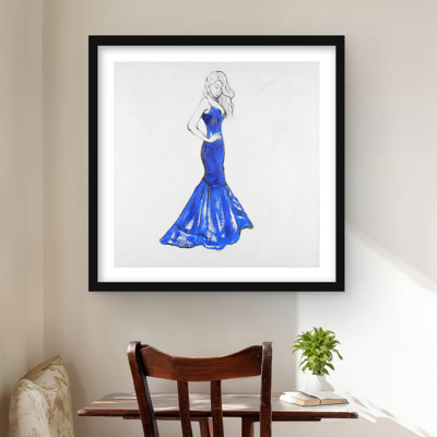 Lady in Dress - Classic Blue Bed, reproduction encadrée avec passe-partout