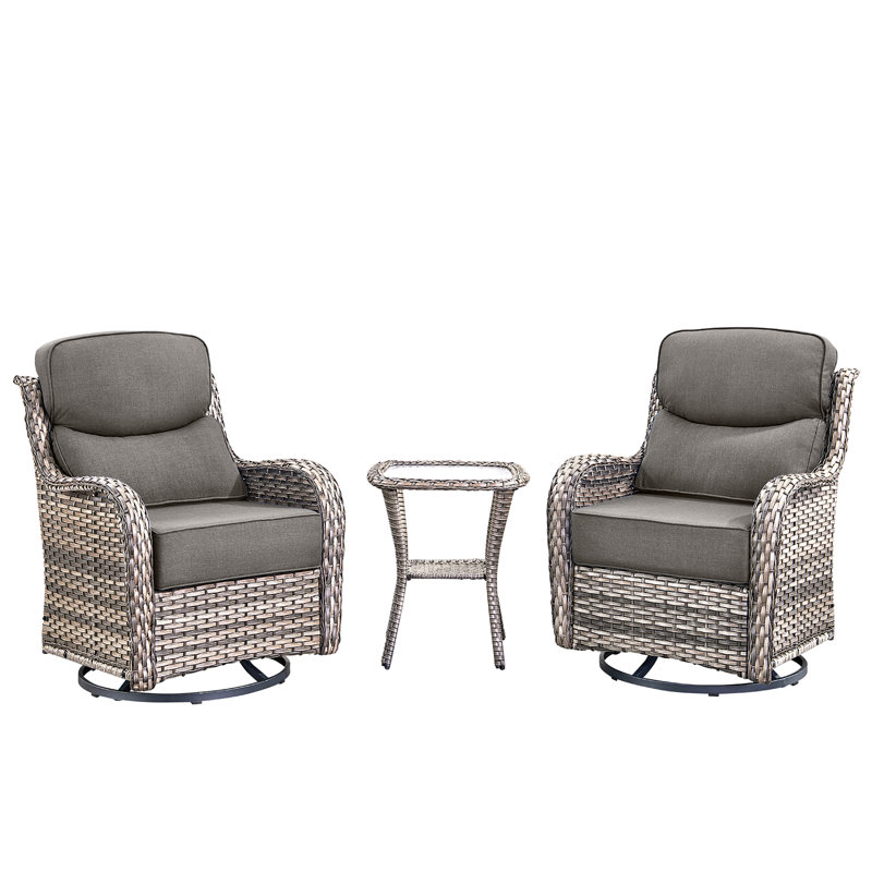 Patio Furniture Set With 6-Inch Thick Cushion, Outdoor High Back Swivel Rocker Patio Chairs, 3PCS Wicker Conversation Set For Deck Yard And Poolside