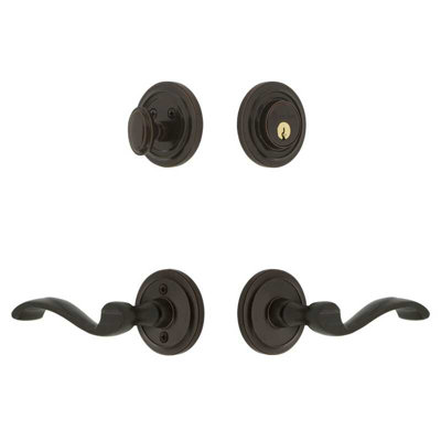 Grandeur Circulaire Rosette Entry Set with Portofino Lever in Timeless Bronze