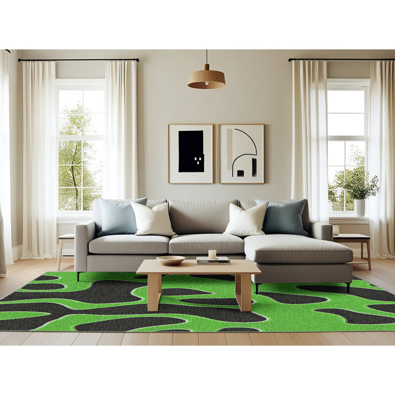 Vert abstrait Tapis décoratif, Rectangle 6 pi x 9 pi
