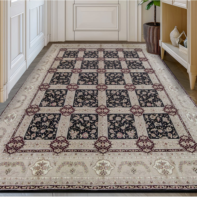 Tapis noir et taupe noué à la main de haute qualité