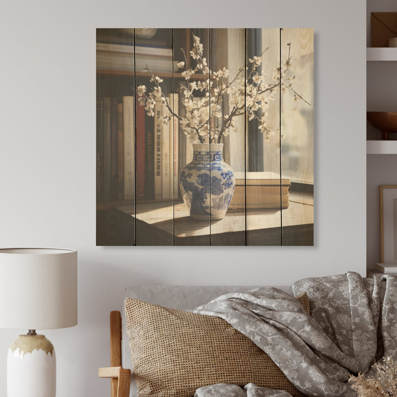 A Simple Soft Grey Bluebonnet Bouquet I - Bouquet d'art mural en bois sur bois de pin naturel, H 15 po x l 15 po