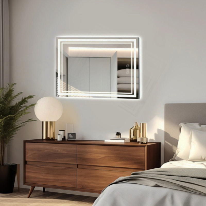 LED Bathroom Mirror With Lights Wall Vanity LED Mirror Stepless Dimmable, Double Front And Backlight, Anti-Fog, Memory Smart Mirror For Bathroom