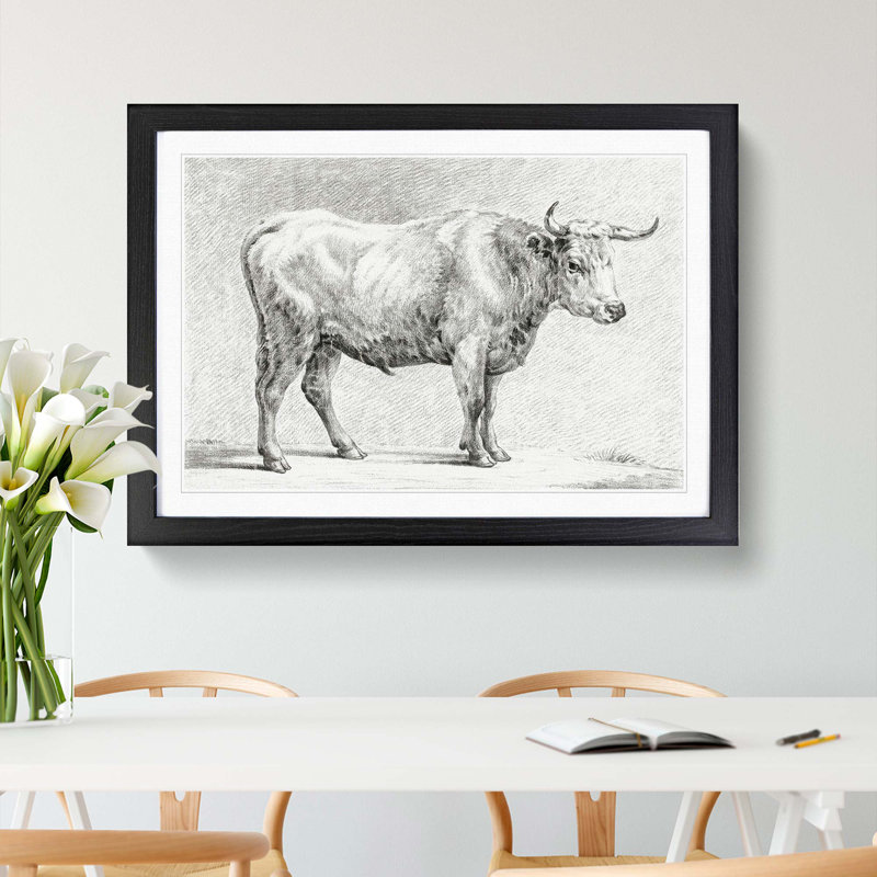 Study of a Bull by Jean Bernard - Framed Print, 27cm H x 36cm W x 2cm D, Black Framed