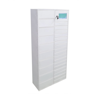 Armoire de rangement sécurisée à écran tactile en métal blanc à accès restreint 27 fentes l 21 po x P 9 po x H 50 po Fixturedisplays® 10224