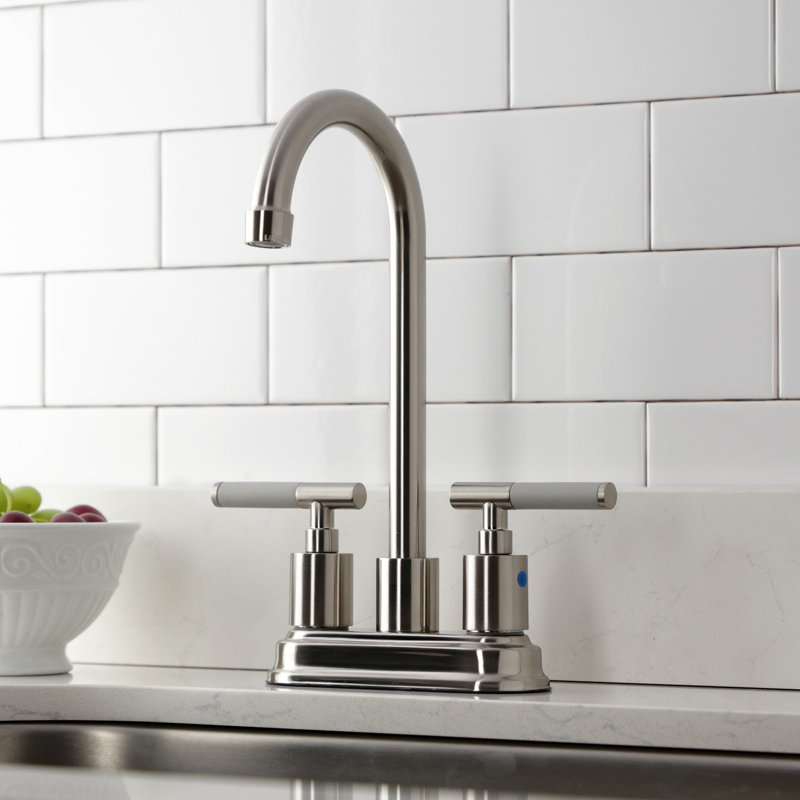 Kingston Brass Kaiser Two-Handle 2-Hole Deck Mount Bar Faucet, Brushed Nickel