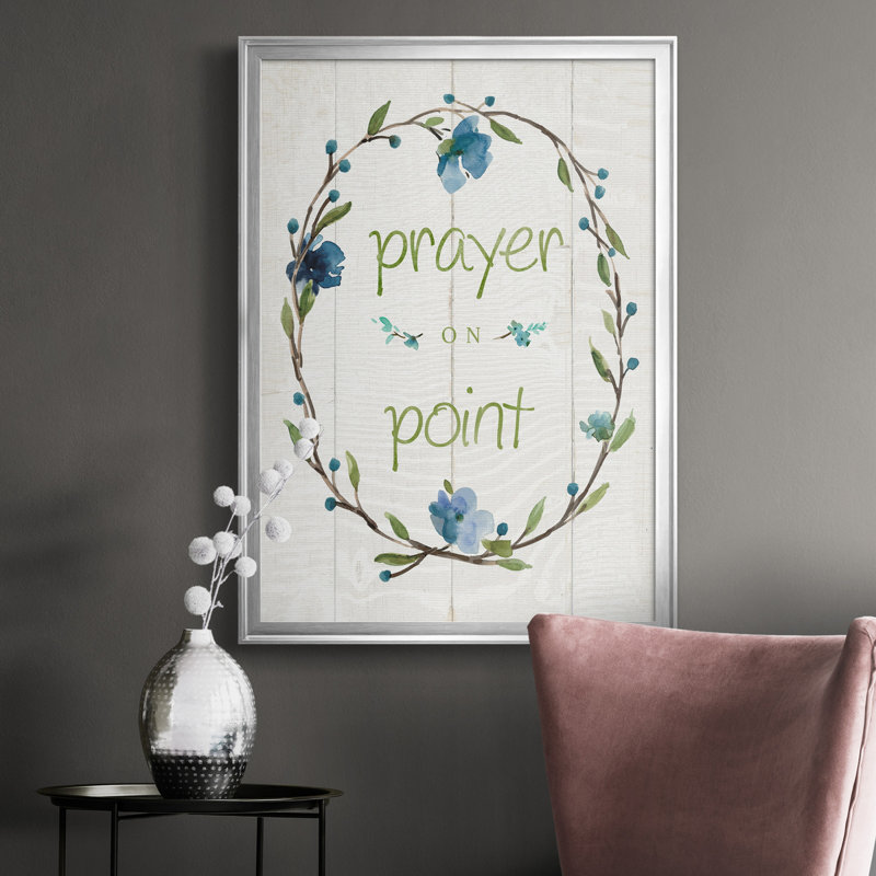 «Prayer on Point», art textuel sur toile, H 30,5 po x l 42,5 po x P 1,5 po, Argent