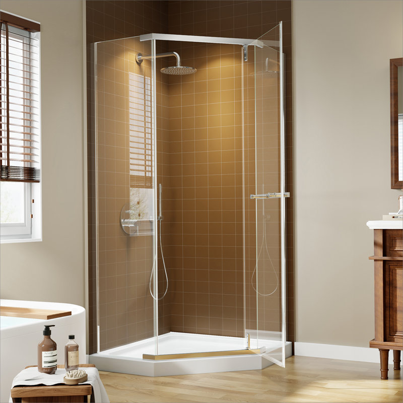 Corner Shower Enclosure 36 In. W X 72 In. H Frameless Neo-Angle Shower Enclosure, 1/4" (6Mm) Clear SGCC Tempered Glass, Pivot Shower Door In Chrome Finish,Shower Base Not Included
