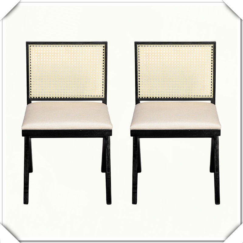 Chaise de salle à manger rembourrée 2 pièces Cane, Noir