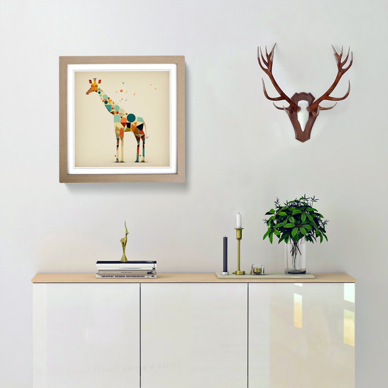 Giraffe Suprematism No.1 - Framed Print, Oak