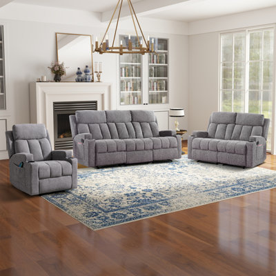 Ensemble de salon inclinable 3 pièces avec porte-gobelets Brost