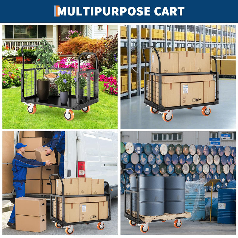 Camion plateforme pliable 6 en 1 avec cage - capacité de 1800 lb, chariot roulant polyvalent pour le déplacement, l'épicerie, la lessive et l'entrepôt