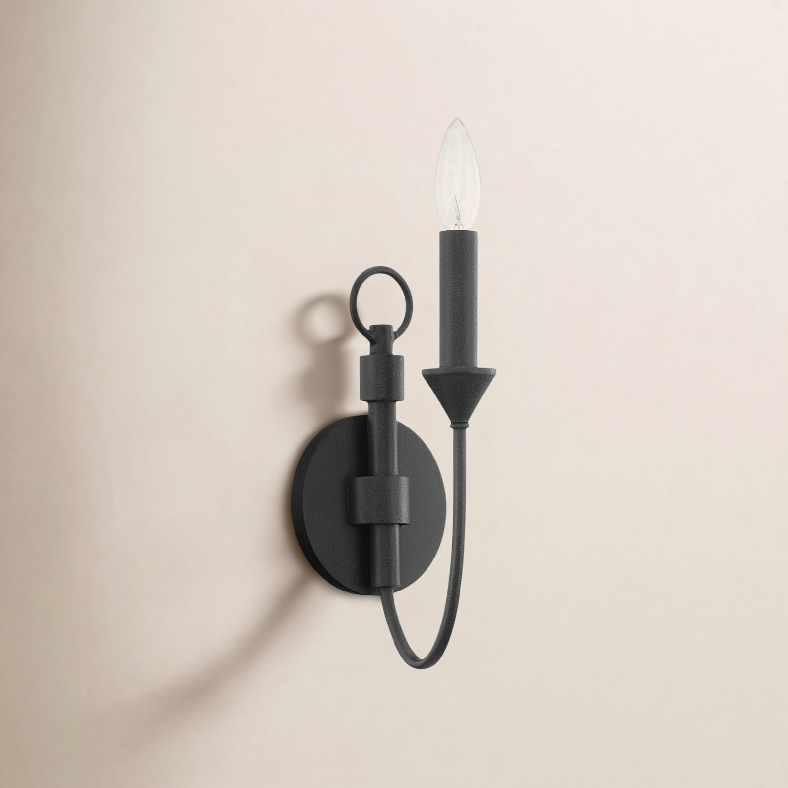 Bilton Single Light Dimmable Armed Sconce, Forged Iron