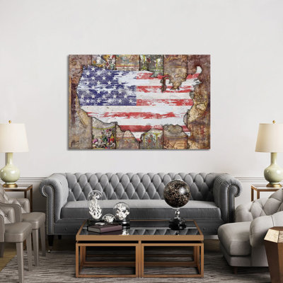 USA Map Flag by Diego Tirigall - Wrapped Canvas Gallery-Wrapped Canvas Giclée