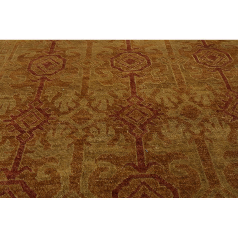 Tapis transitionnel doré en laine noué à la main 4 pi 5 pi 11 po