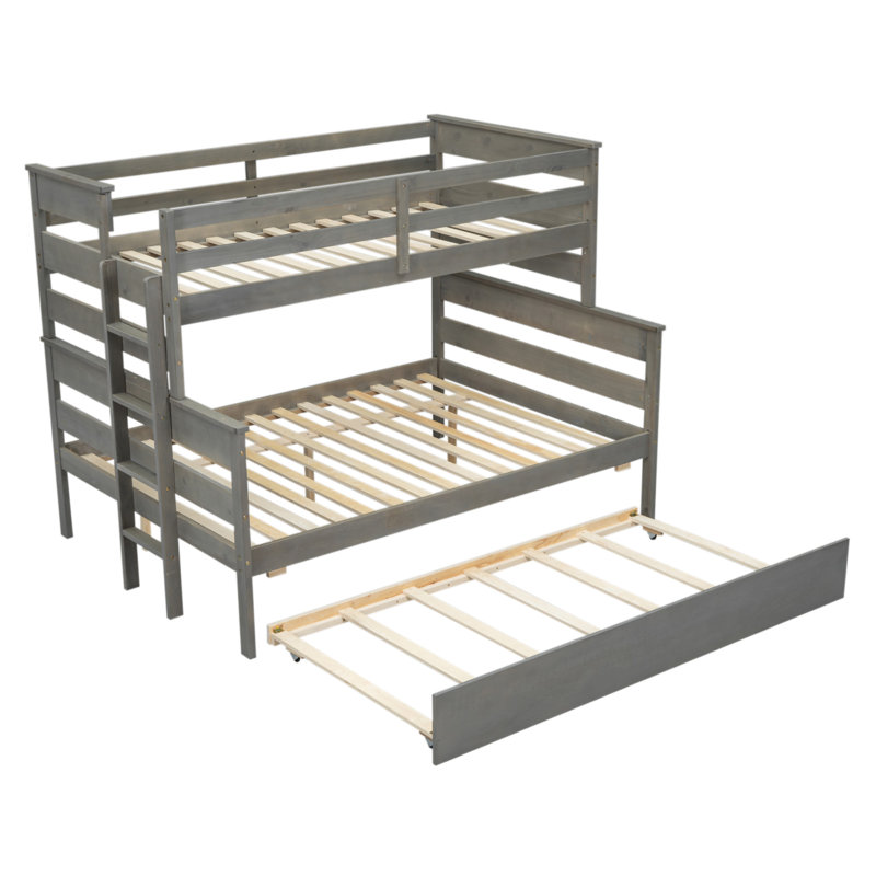 Lit superposé en bois avec lit gigogne, Gris