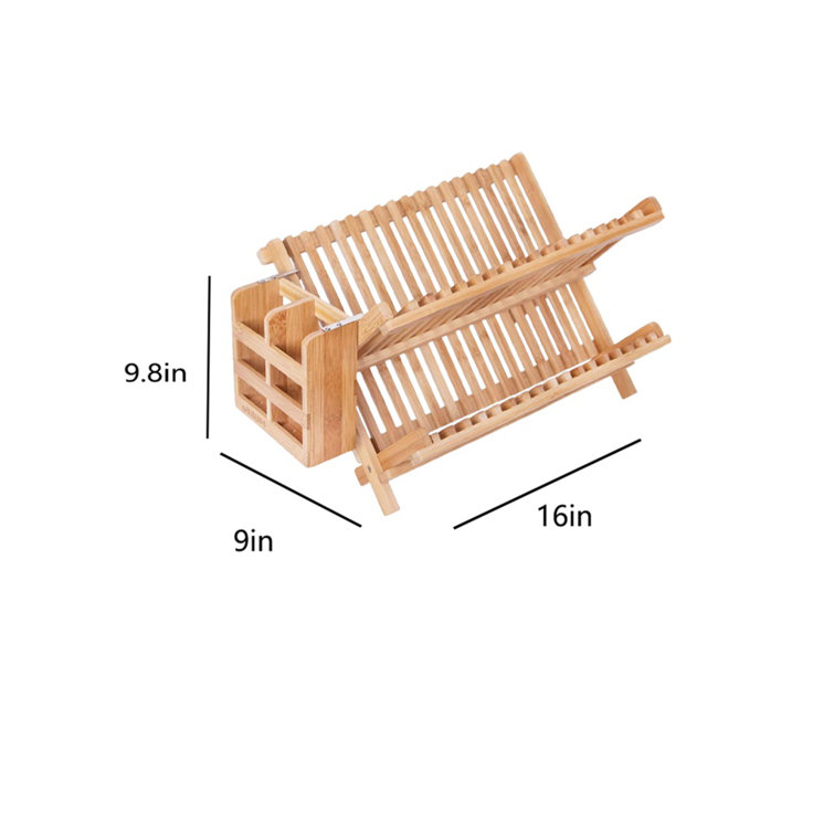 Set of 2 Bamboo Wooden Dish Drainer Rack, Plate Rack, And Drying