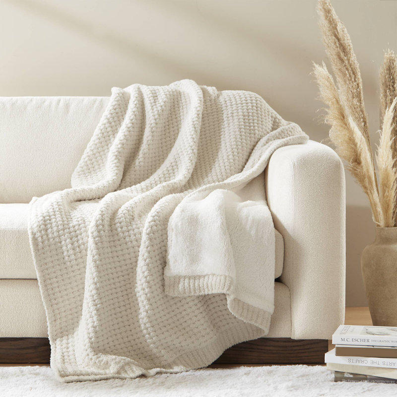 Rowan Waffle Knit Chenille Throw, Ivory
