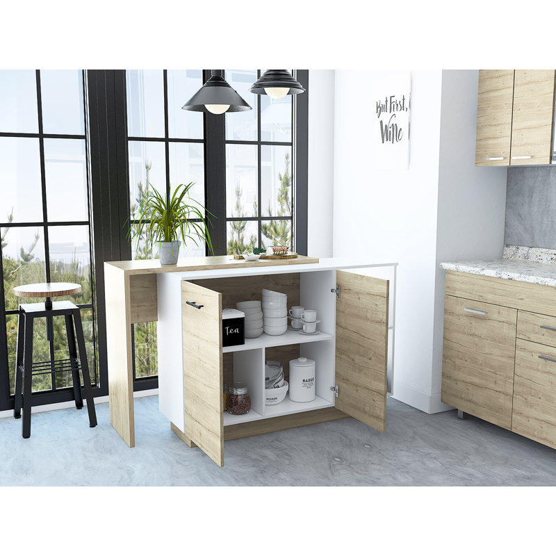 Jewlia Kitchen Island with Two Exposed Shelves and One Drawer with Three divisions, White