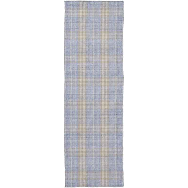 Tapis bleu / jaune à carreaux Atira, Tapis de couloir 2 pi 6 po x 8 pi