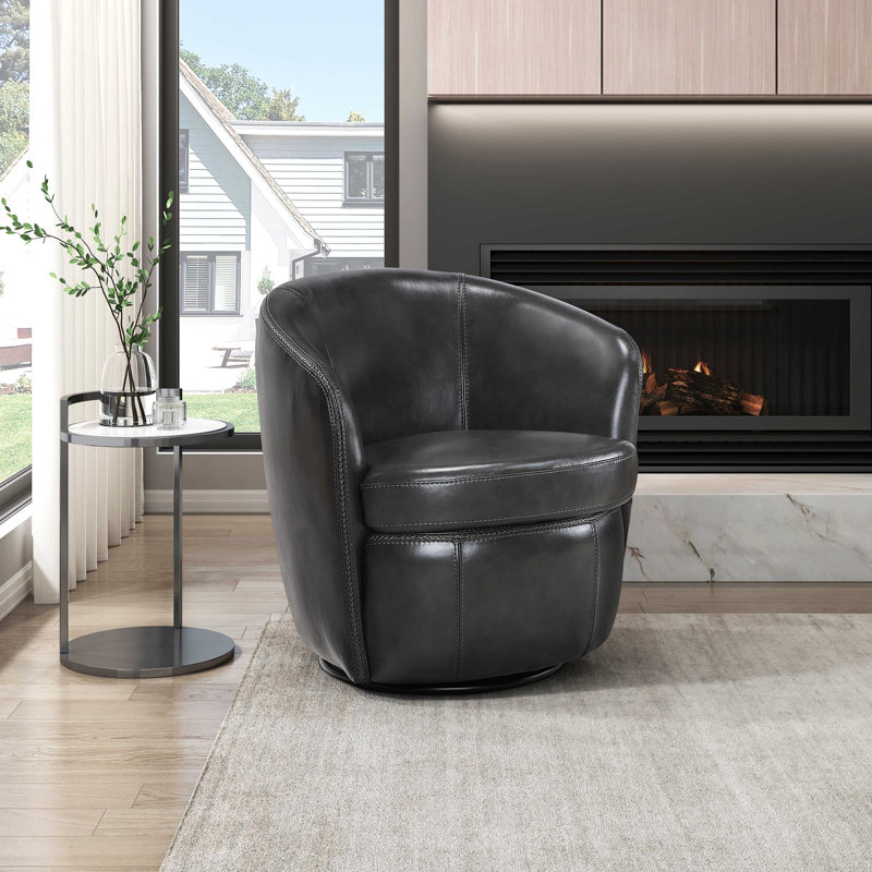 Fauteuil d'appoint luxueux en cuir massif 1pc, Gris fumée