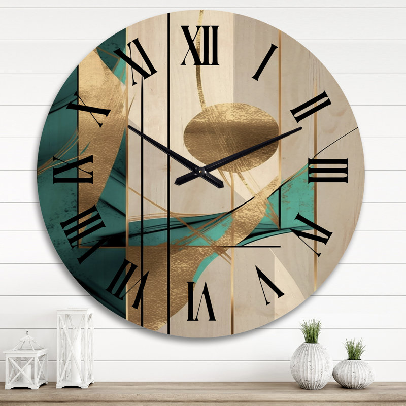 Pleine lune or et turquoise Minimalisme - Horloge murale géométrique abstraite surdimensionnée, Très grand