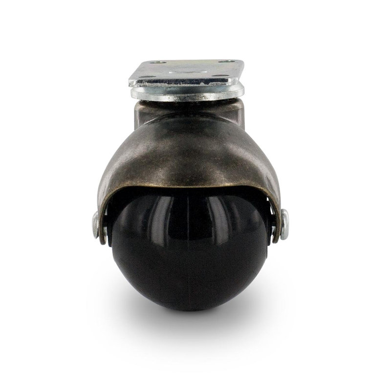 1-1/2" Diameter Antique Brass Swivel Hooded PVC Ball Caster 2" X 1-3/16" Rectangular Top Plate 4 Pack, Laiton antique