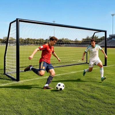 Outdoor Soccer Goal, 50mm Reinforced Steel Frame Football Goal with Weatherproof Knotless Net, Backyard Training Soccer Net with Ground Stakes for All Ages