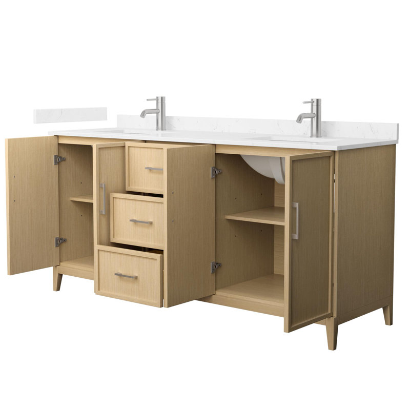 Elan 72'' W Vanity, Tan, Brushed Nickel, White Cultured Marble