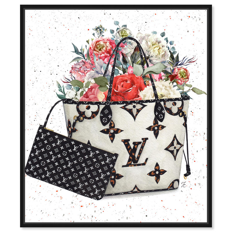 Doll Memories - Floral Summer Bag Canvas, art moderne par , H 21 po x l 17 po, Cadre flottant noir